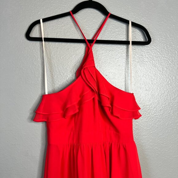 BCBGeneration Red Halter Dress‎ Size 8 Layered Ruffle High Low NEW - Picture 9 of 12